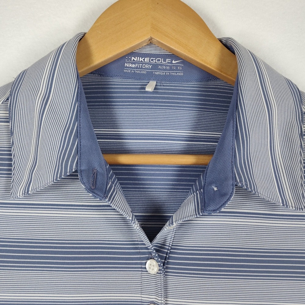 Nike Golf Fit Dry Polo Shirt Womens XL Blue White Striped Short Sleeve - Picture 3 of 11